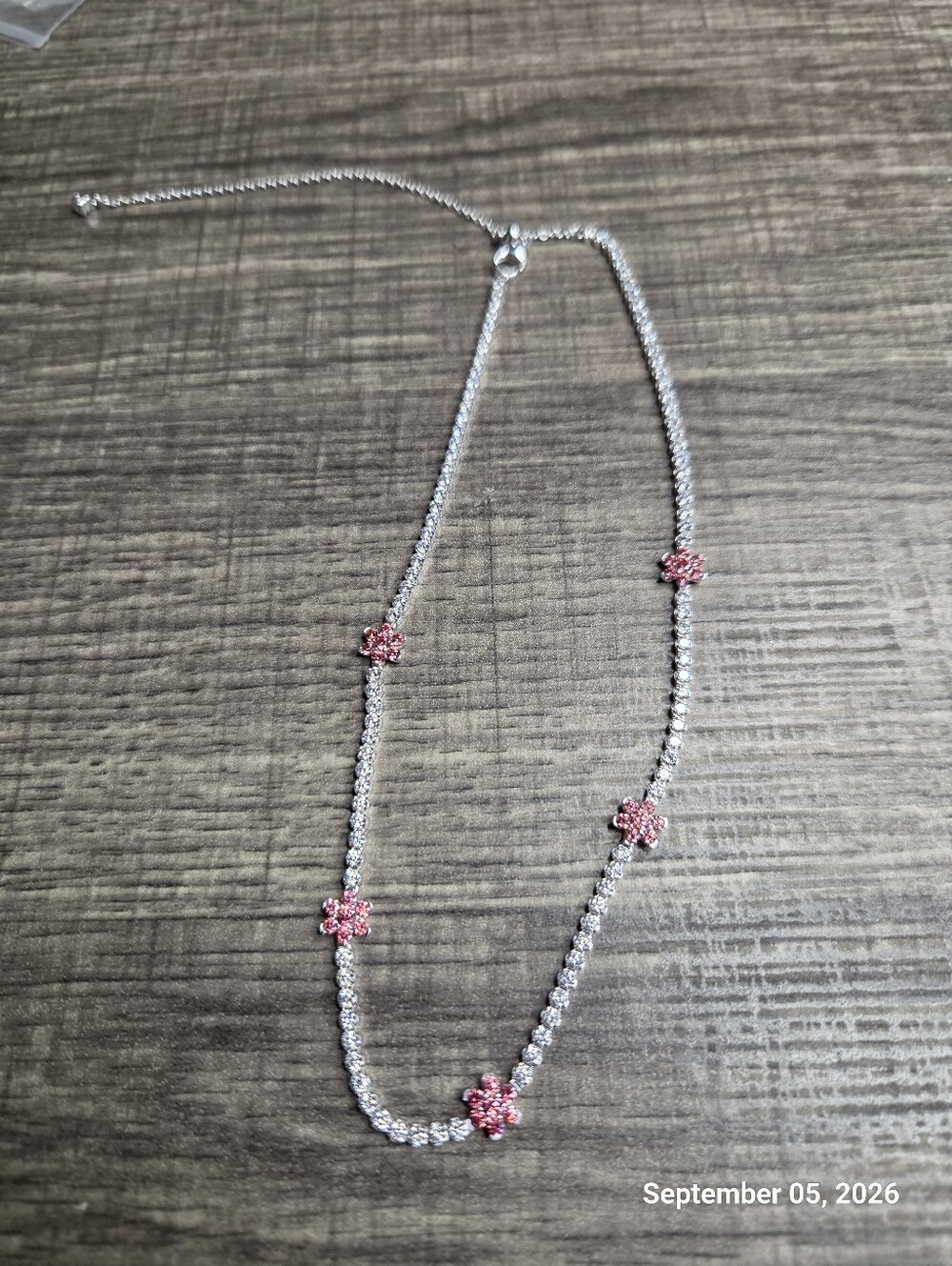 Authentic Pandora Pink Flower Tennis Necklace Sterling silver